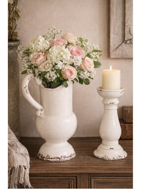 Ashley Dierdra Candle Holder & Pitcher Distressed Cream Farmhous